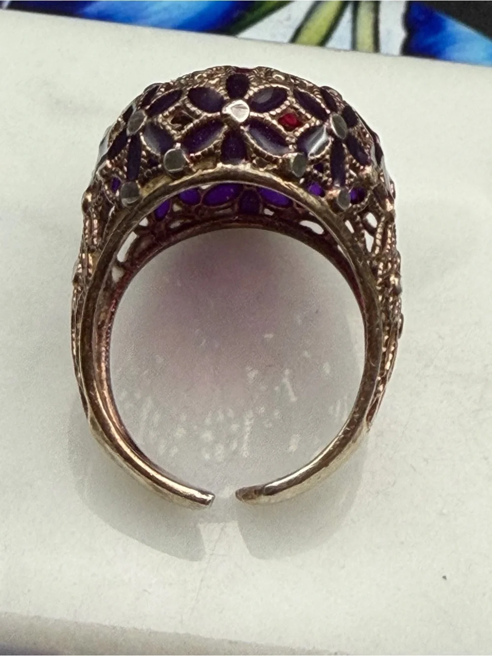 Gorgeous! 925 Sterling silver ring #S79 pink purple Dyadema sz 7